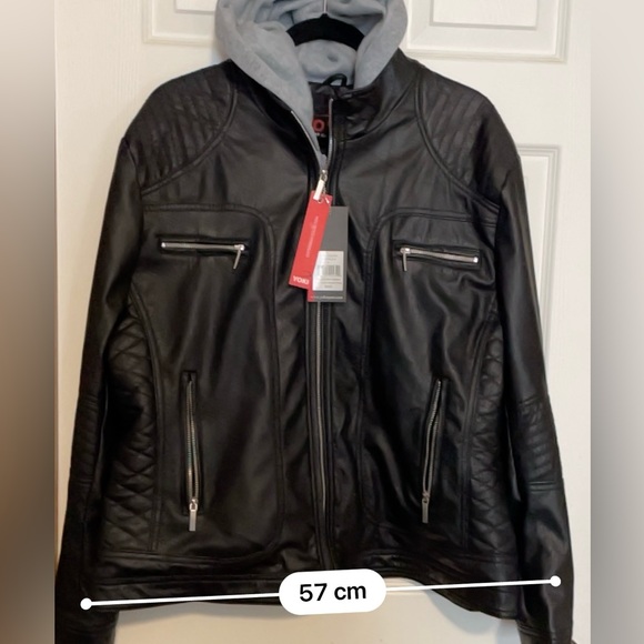 NWT quilted lined faux leather bomber jacket with sewn in grey hoodie detail - Picture 10 of 10